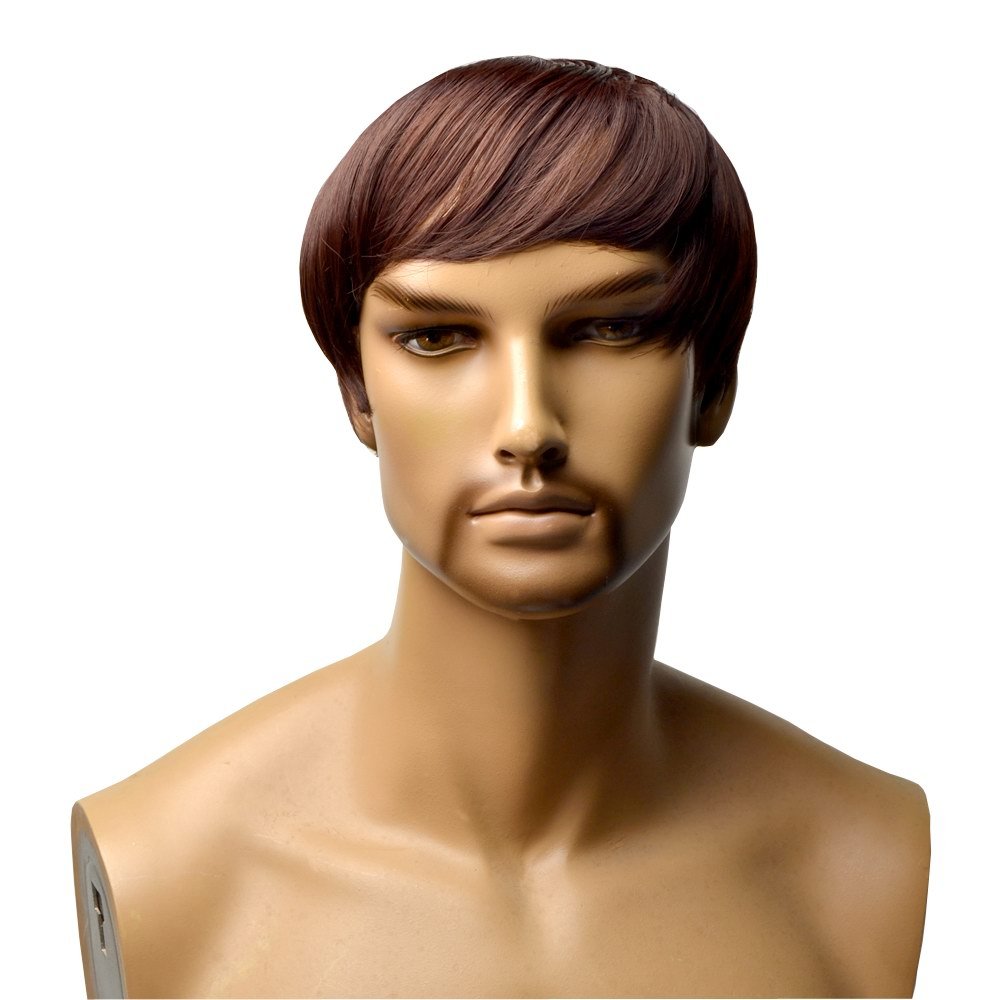 GOOACTION Men's Short Wigs Dark Brown Male Straight Hair