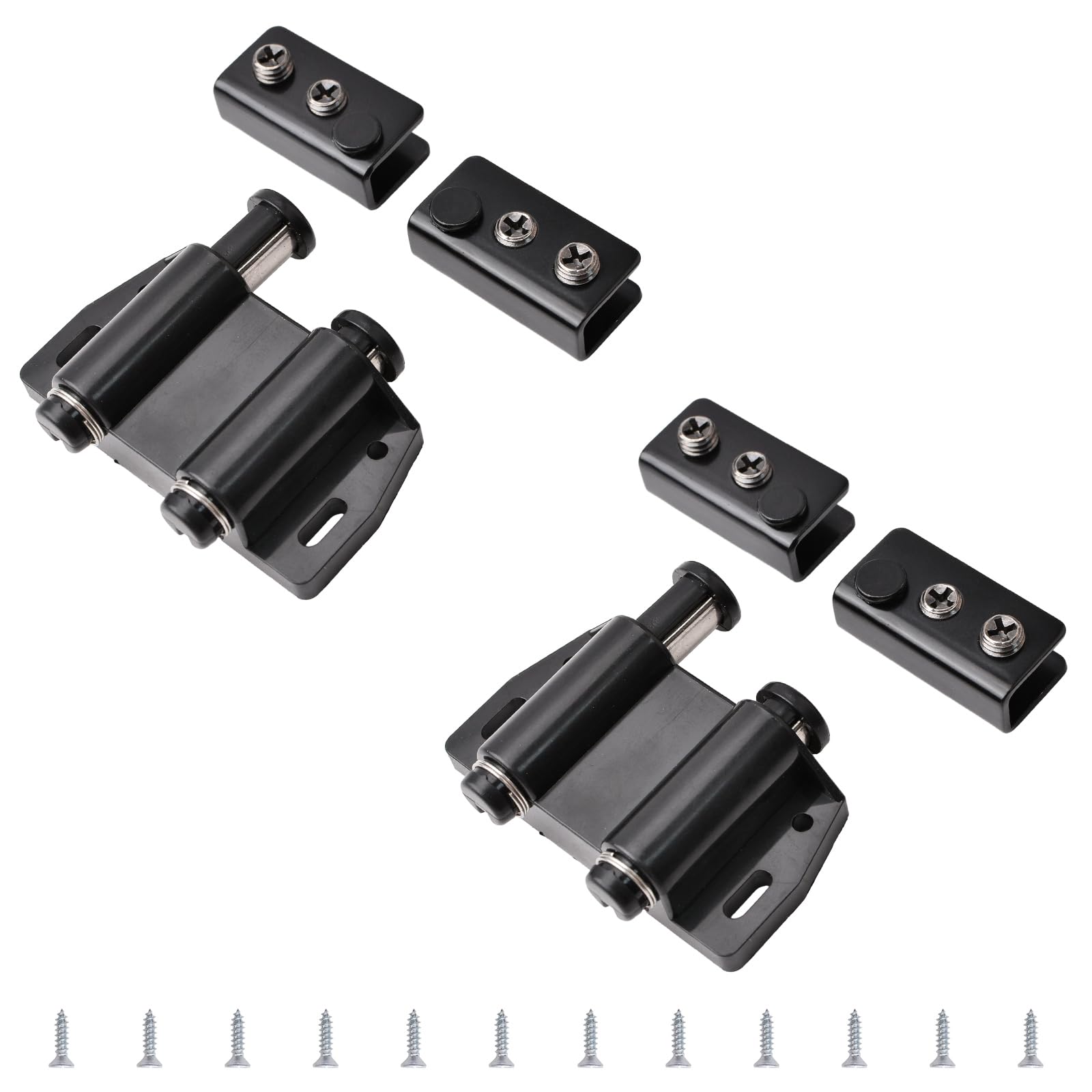 UFURMATE Glass Door Magnetic Catch Latch Closures, 2 Set Push Open Double Glass Door Magnetic Touch Latchs with Adjustable Cabinet Clamp, Fit for 3-7mm Free-Swinging Frameless Glass Door (Black)