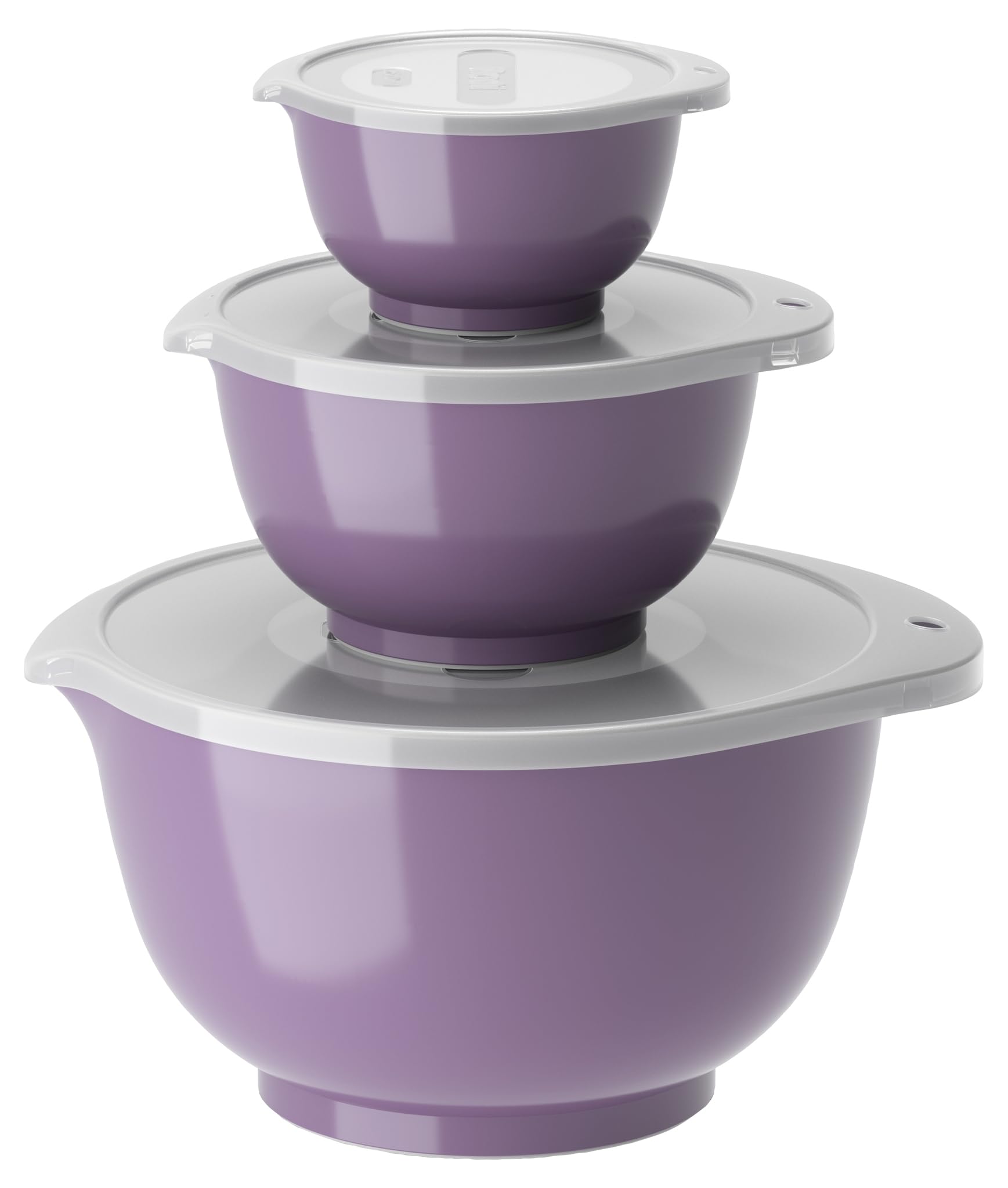 Rosti Margrethe Set of 3 Plastic Mixing Bowls - 3 Lids Included - Airtight Salad Bowls - Airtight Salad Bowls - 0.25 Litre, 0.75 Litre and 3 Litre, Lavender