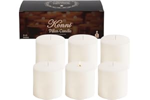 KAMMAK KONNI White Pillar Candles Set of 6, 3"x 3" Unscented Pillar Candles Bulk, 30 Hours Long Burning Candles, Smokeless&Dripless Large Round Candle for Wedding, Home Decoration, Parties, Spas, Dinner