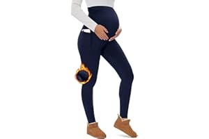 UBCUTE Maternity Fleece Lined Leggings with Pockets Over Belly,Thermal Womens Pregnancy Workout Pants Warm Winter
