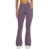 OQQ Women Pants Soft Active High Waist Crossover Flared Trousers with Pockets