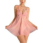 OYOANGLE Lingerie for Women Tie Dye Bow Sheer Nightgowns Lingerie Dress with Thong Babydoll Sleepwear