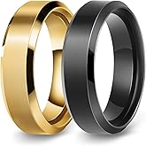 Lonage Stainless Steel Rings for Men Women Wedding Ring, Basic Flat Rings, Polished Matt Finish Rings for Men - 2 Pack