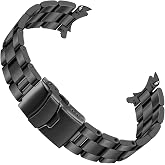 Juntan Stainless Steel Curved Solid End Tapered Watch Band, 18mm 20mm 21mm 22mm Watch Bands Metal Watch Strap Bracelet Replacement Deployment Double Buckle Silver Black Silver Gold
