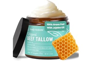 Body Restore Grass Fed Whipped Beef Tallow for Dry Skin, Face - Manuka Honey, Jojoba Oil, Christmas Stocking Stuffers, White Elephant, Birthday Gifts for Women, Men, Travel Essentials - Eucalyptus