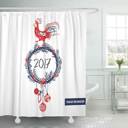 Amazon Com Emvency Shower Curtain Christmas For Happy Year Red