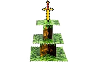 Pixel Cupcake Stand Cake Display，Pixel Birthday Party Decoration Pixel Theme Cupcake Tower for Pixel Party Supplies