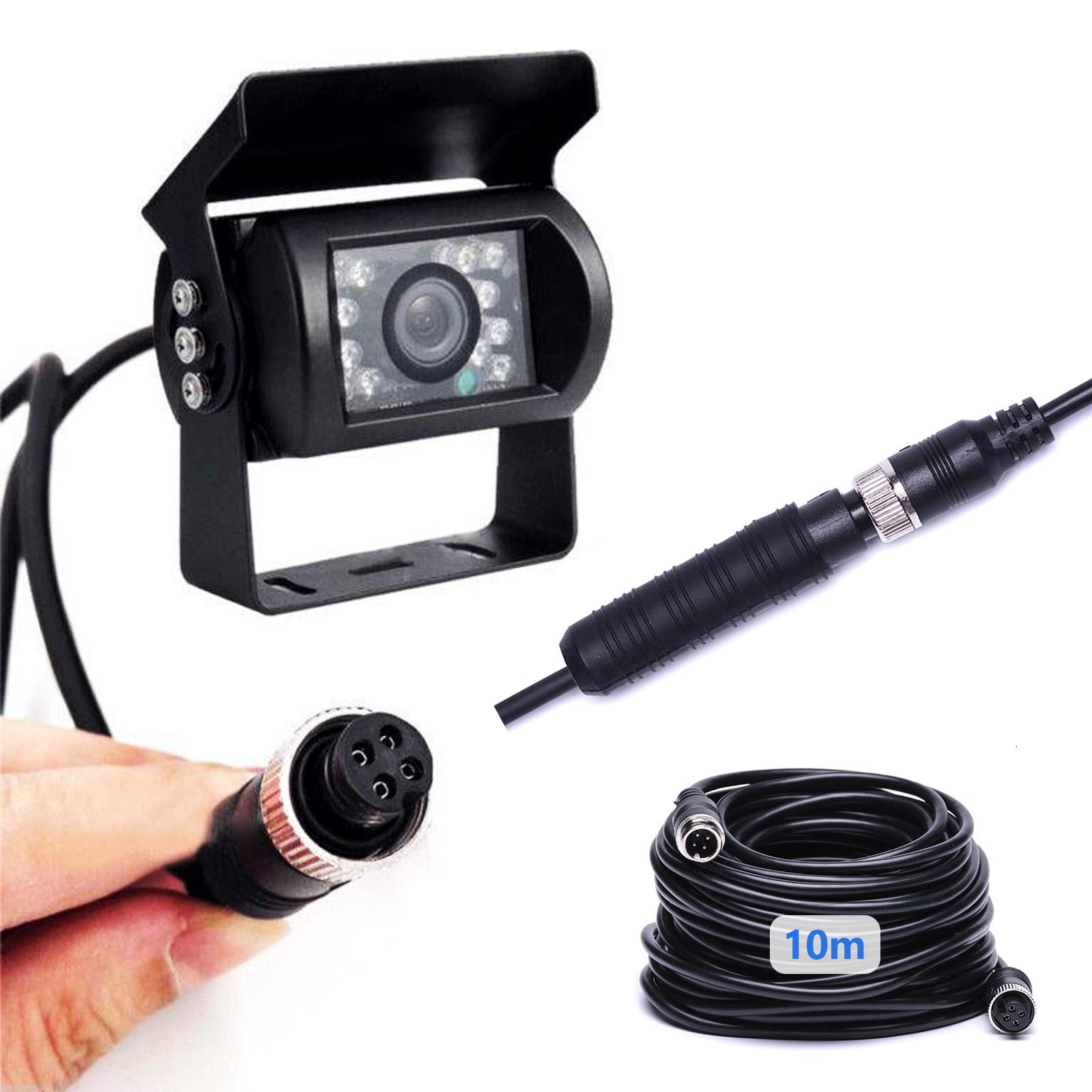 Hodozzy Backup camera K0219AM9DE, 480p 120° Wide Angle, 10m Aviation Connector Cable, Waterproof Rear View Camera for Bus/Camper/Truck/Trailer/Van 12V-24V