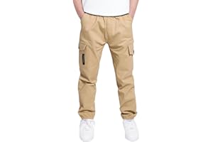 CAMLAKEE Boys Cargo Pants Stretch Elastic Waist School Kids Twill Joggers