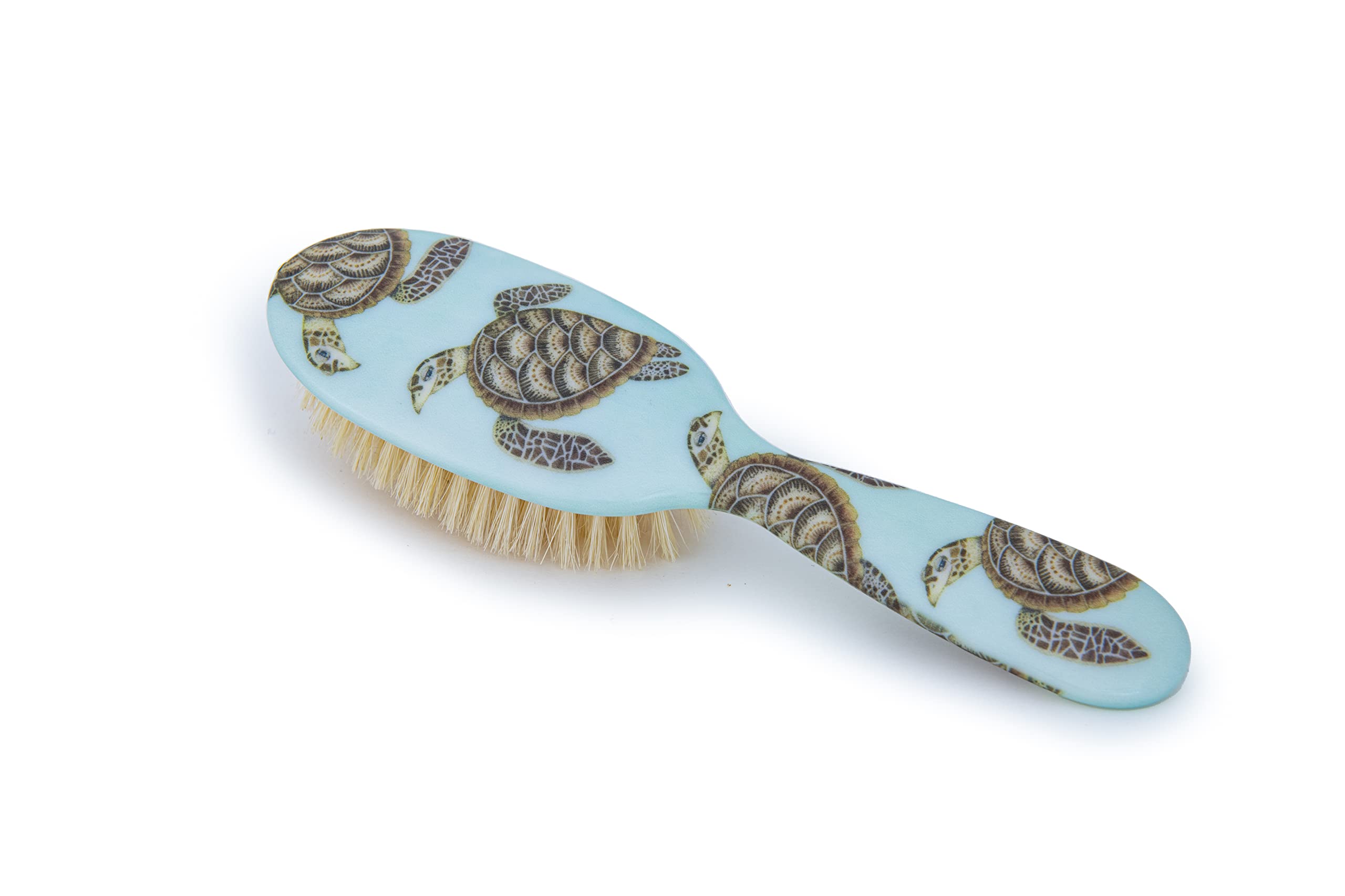 Rock & Ruddle Soft White Natural Boar Bristle Hairbrush for Babies and Young Children | Perfect for Fine Hair Detangling and Smoothing - Turtles