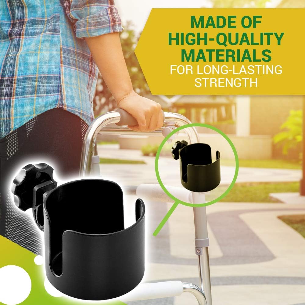 BodyHealt Adjustable Cup Holder - Black - for Any Kind of Strollers, Walkers, Wheelchairs, Rollator & Knee Scooters Universal Drinking Cup Holder, Bottle Holder, No Screws Required: Health & Personal Care