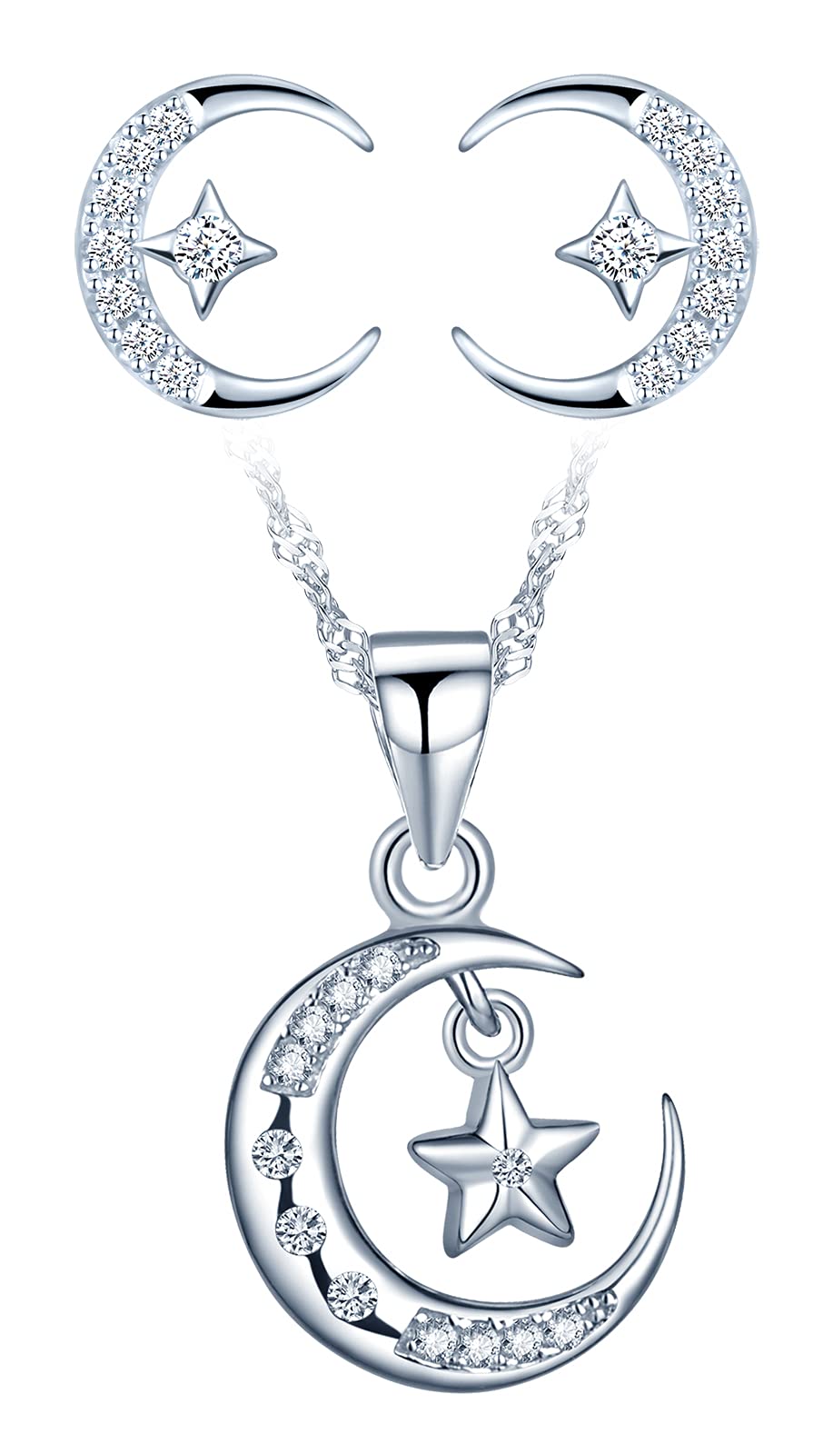 Yumilok Rose Gold Airplane Charm Necklace Stud Earrings Set 925 Sterling Silver Jewelry Set for Women Ladies