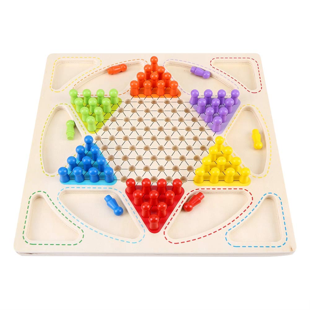 Fdit Wooden Chequers Set 12.2 Inches Double Sided Wood Chequers Colourful Game of Chess Flying for Children