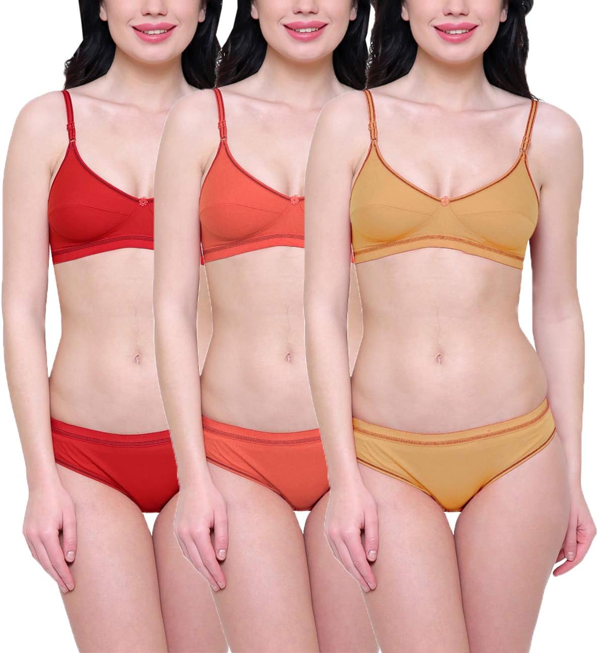 Baremoda Women's Cotton Lingerie Bra and Panty Set Combo Pack of 3