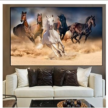 GIRDSS Pintura al óleo Moderna de Caballos Corriendo en Blanco y Negro