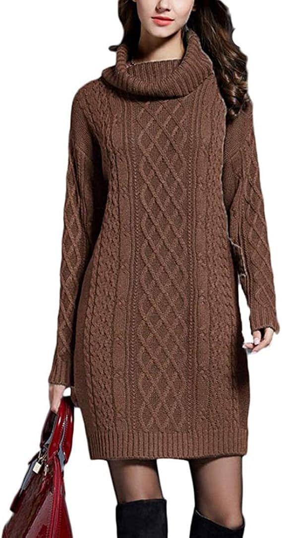 EMATOP Damen Strickkleid Winter – Rollkragen, Langarm, Knielang, Warm Für Herbst & Winter