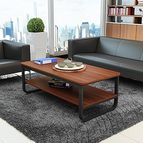 image for gootrades 47'' Rectangular Coffee Table, 2 Tier Open Storage Shelf, So