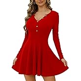 Dressmine Long Sleeve Mini Dress for Women V Neck Wrap Ribbed Flowy Short Casual Dresses Spring Loungewear 2026 Fashion