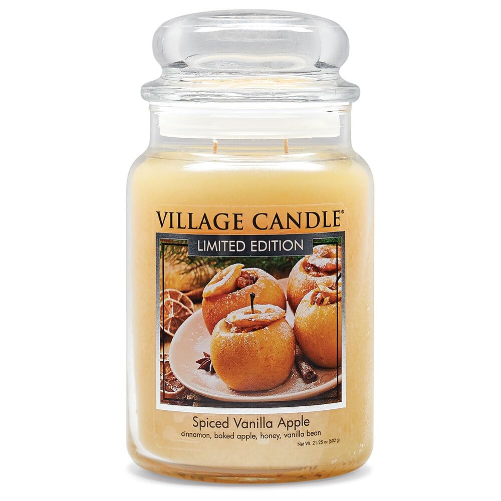 Photo 1 of Village Candle Spiced Vanilla Apple, Large Glass Apothecary Jar Scented Candle, 21.25 oz, Ivory
