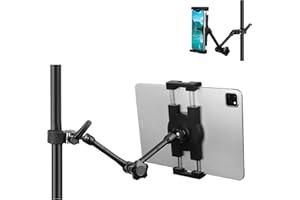 Mippko Tablet Holder for Microphone Stand and Mic Music Stand,Compatible with 4.7~12.9 inch iPad/Nexus/LG G Pads/e-Reader/iPhone,Multi Angle Adjustable 10 inch Long Aluminum Alloy Mount