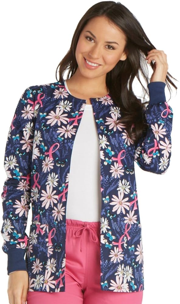Cherokee Fashion Prints Women's Snap Front Warm Up Dental Print Scrub