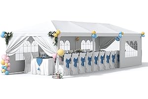 Greesum 10x30 Outdoor Canopy Tent, Patio Gazebo, for Party Wedding BBQ Events with 8 Side Removable Walls, Waterproof Canopies, White