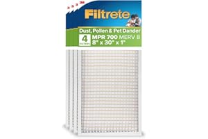Filtrete 8x30x1 AC Furnace Air Filter, MERV 8, MPR 700, Tough on Pollen, Easy on Airflow, 3-Month Pleated 1-Inch Electrostati