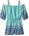 My Michelle Girls' Big Printed Cold Shoulder Romper with Waist Tie