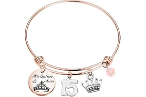 PLITI Quinceanera Bracelet - Sweet 15 Expandable Wire Bangle for Girls - Quince Anos Party Fiesta Gift - Madrina Gifts