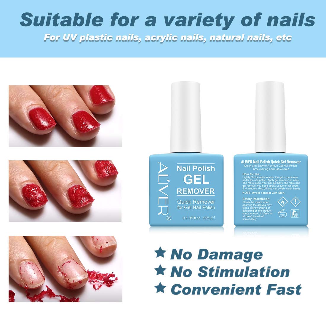 Gel Nail Polish Remover, finger nail Magic Professional Easily Quickly Removes Soak-Off Gel Polish, Quickly Easily, Don't Hurt Your Nails Natural, Gel, Sculptured Nails - 2 Pack : Beauty