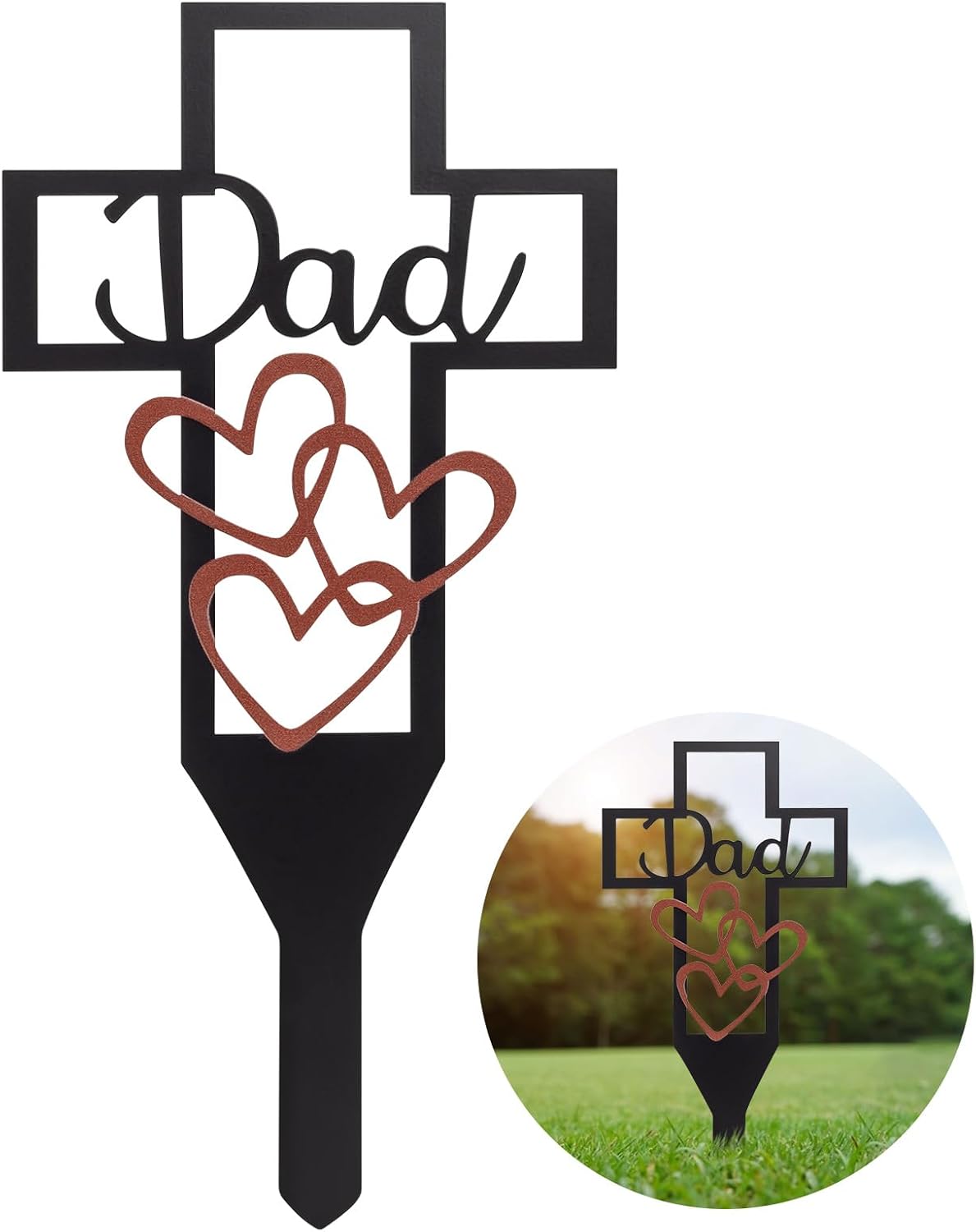 Decorative Garden Stakes - Grave Crosses for Cemetery, Memorial Cross Stake, Metal Memorial Cross Grave Decorations for Cemetery Dad Cemetery Decorations Grave Markers for Cemetery (Dad)