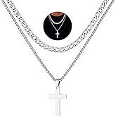 FaithHeart Cross Necklace for Men, Silver/Black/Gold Crucifix Necklace Stainless Steel Pendant with Cuban Chain Jesus Cross Necklaces Religious Gifts for Men