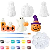 Beeveer 6 Pcs Halloween Ceramics to Paint, Pumpkin Boo Ghost Ready to Paint | Paint Your Own Halloween Ceramic, Unpainted Art and Craft, Craft to Paint for Kids Adult, with Brush, Paint and Palettes
