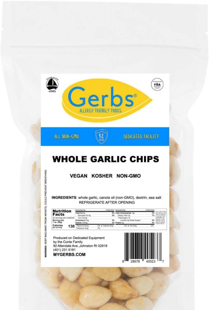 Gerbs Crunchy Baked Whole Garlic Pods, 1lb. – Unsulfured & Preservative Free - Top 14 Allergy Friendly & NON GMO