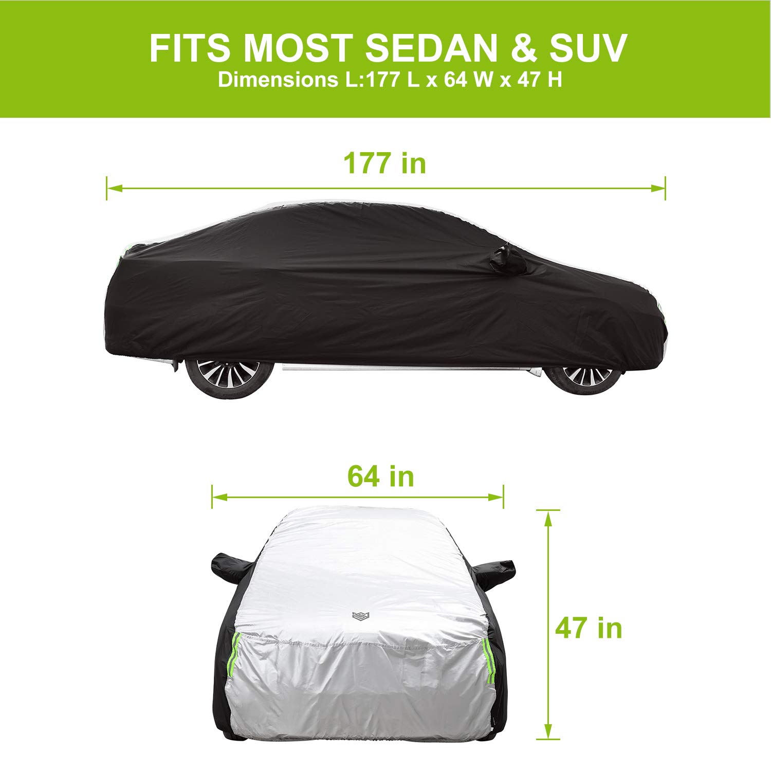 Seven Sparta Car Cover Universal Sedans SUV Hatchback Auto Vehicle Cover Waterproof Dustproof Scratchproof UV Protection L (177\