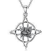 Shusukue 925 Sterling Silver Womens Amulet Necklace Santa Muerte/Triple Moon Goddess/Witch Knot/Skull Cowboy Pendant for Women Men Christmas Jewelry Gift