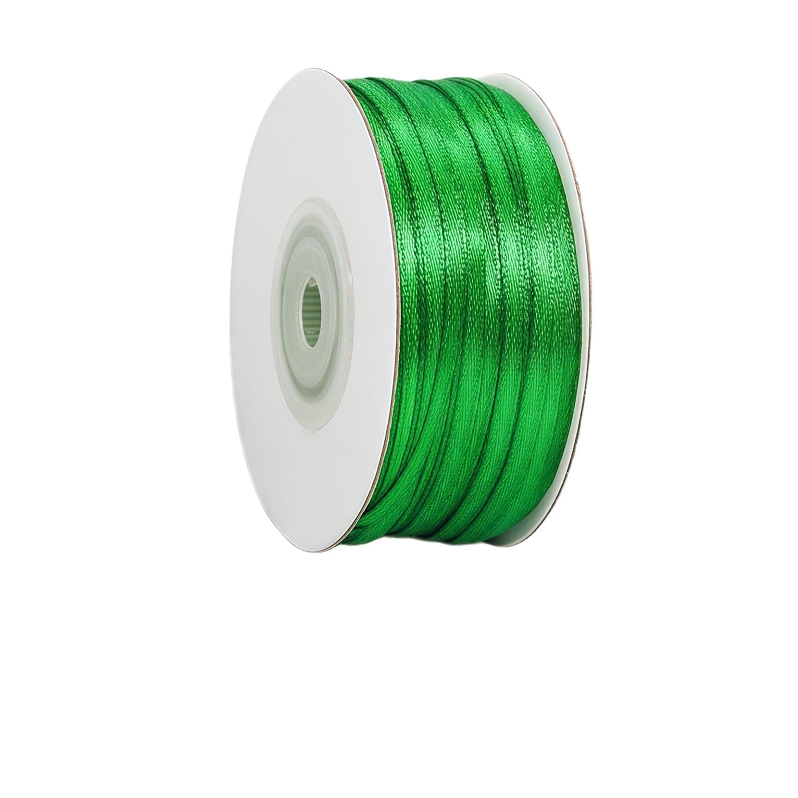 Green Satin Ribbon 3mm for Gift Wrapping, Crafting, Cake Decoration, Hair Bows - 91M Polyester Ribbon for Christmas, Wedding Car Decor