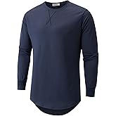 KLIEGOU Mens 100 Cotton Hipster Hip Hop Longline Crewneck T-Shirt Pre - Shrunk S-4XL