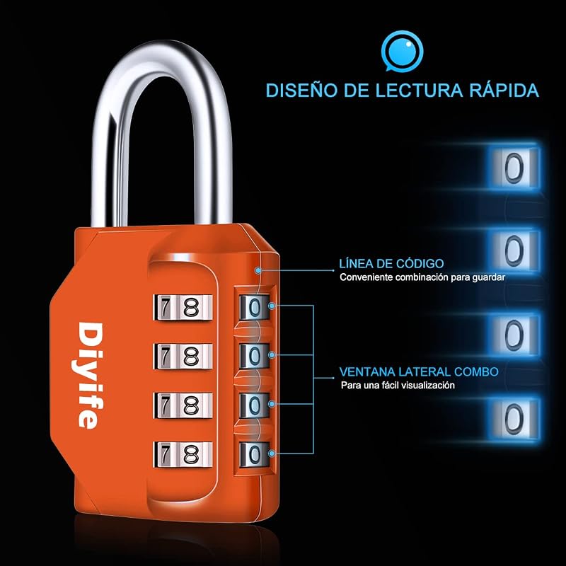 Fechadura Combinada Impermeável de 4 Dígitos, Para Ginásio, Cacifos, Arquivos e Caixa de Ferramentas, Laranja