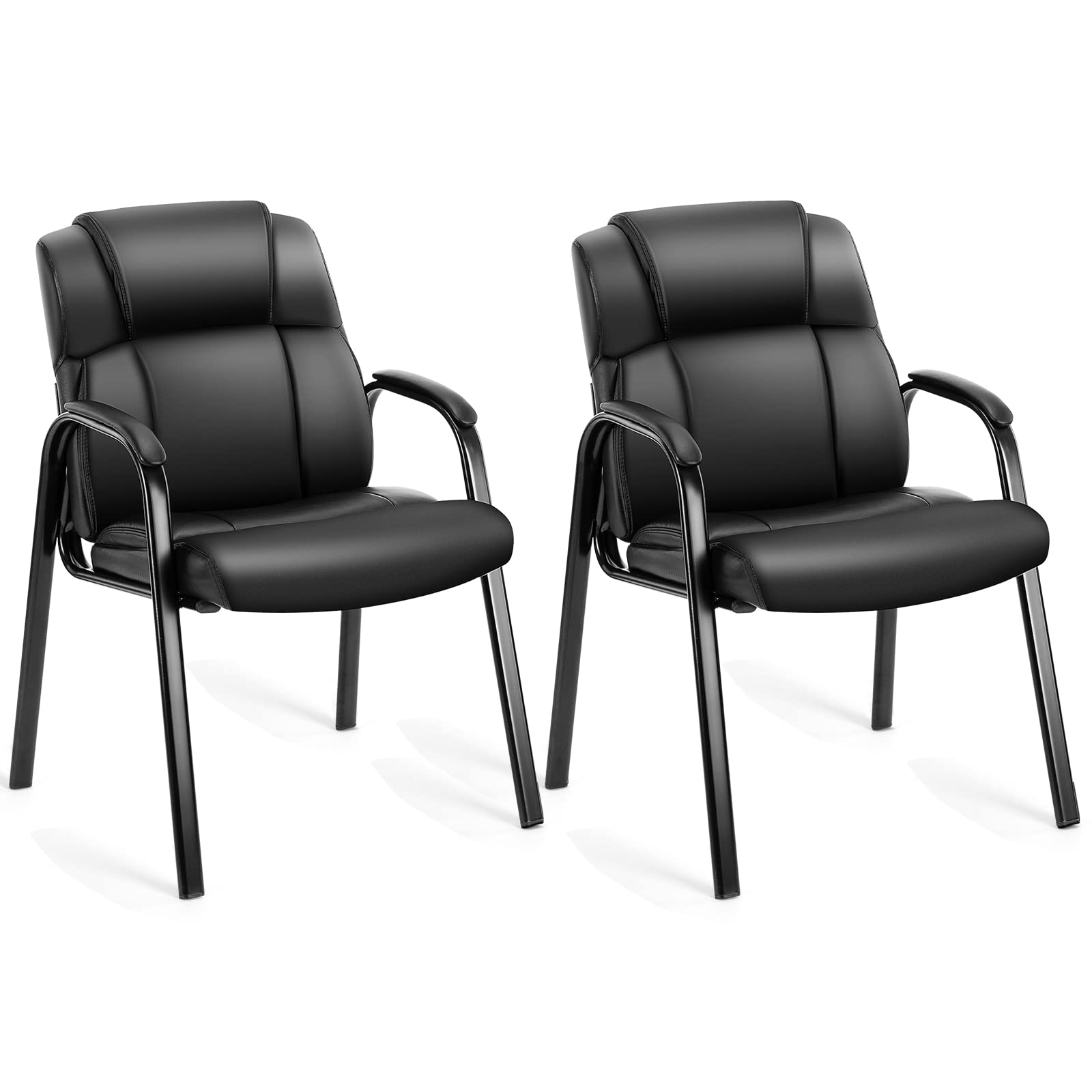 Photo 1 of UOCFYK PU Leather Conference Room Chair, Tall Back Chairs with with Padded Arms and No Wheels, Guest Chairs of 2 for Reception Waiting Room Black