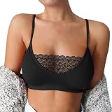 PASHY Women's Lace Bralette Padded Bandeau Bra with Straps for Girls Sleeping Lace Seamless Breathable Push Up Bra Tops