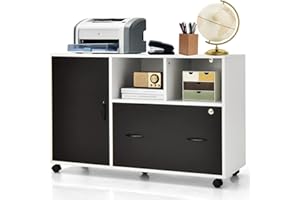 SILKYDRY Lateral File Cabinet with Lock, Filing Cabinet for Legal/Letter/A4 Size Files, 40” Printer Stand with Open Storage S