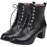 Betastella Women's Lace Up Booties Chunky Heel Ankle Boots Side Zip Short Boots Dress Shoes