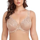TELIMUSSTO Women's Full Coverage Floral Lace Underwired Bra Plus Size Non Padded Comfort Bra
