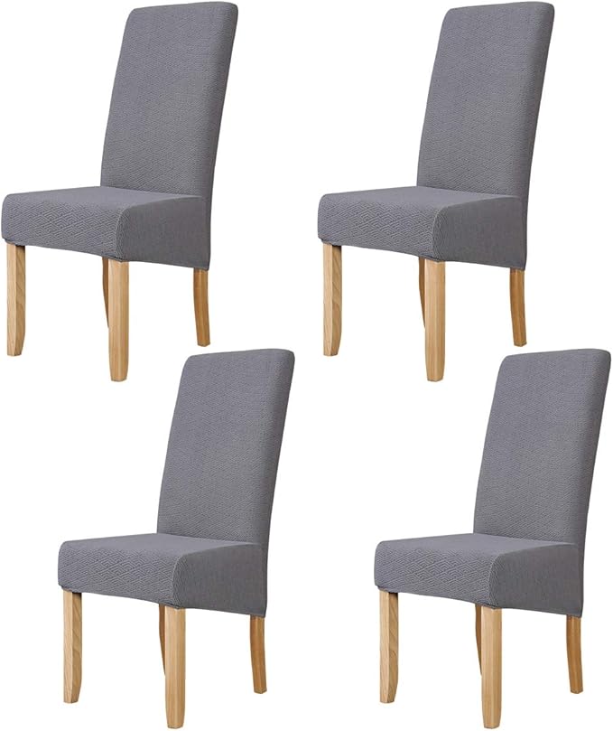 Large Size Gray Chair Covers, 4 Pack Stretch Dining Chairs Slipcovers