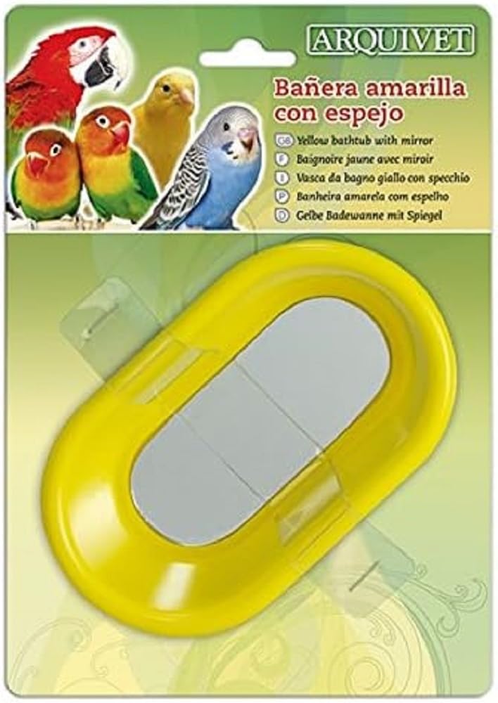 Arquivet Yellow Bird Bath with Mirror – 14.5 x 8.5 x 4.5 cm – Bath for Canaries, Parakeets and Other Birds – Accessories and Accessories for Bird Cages