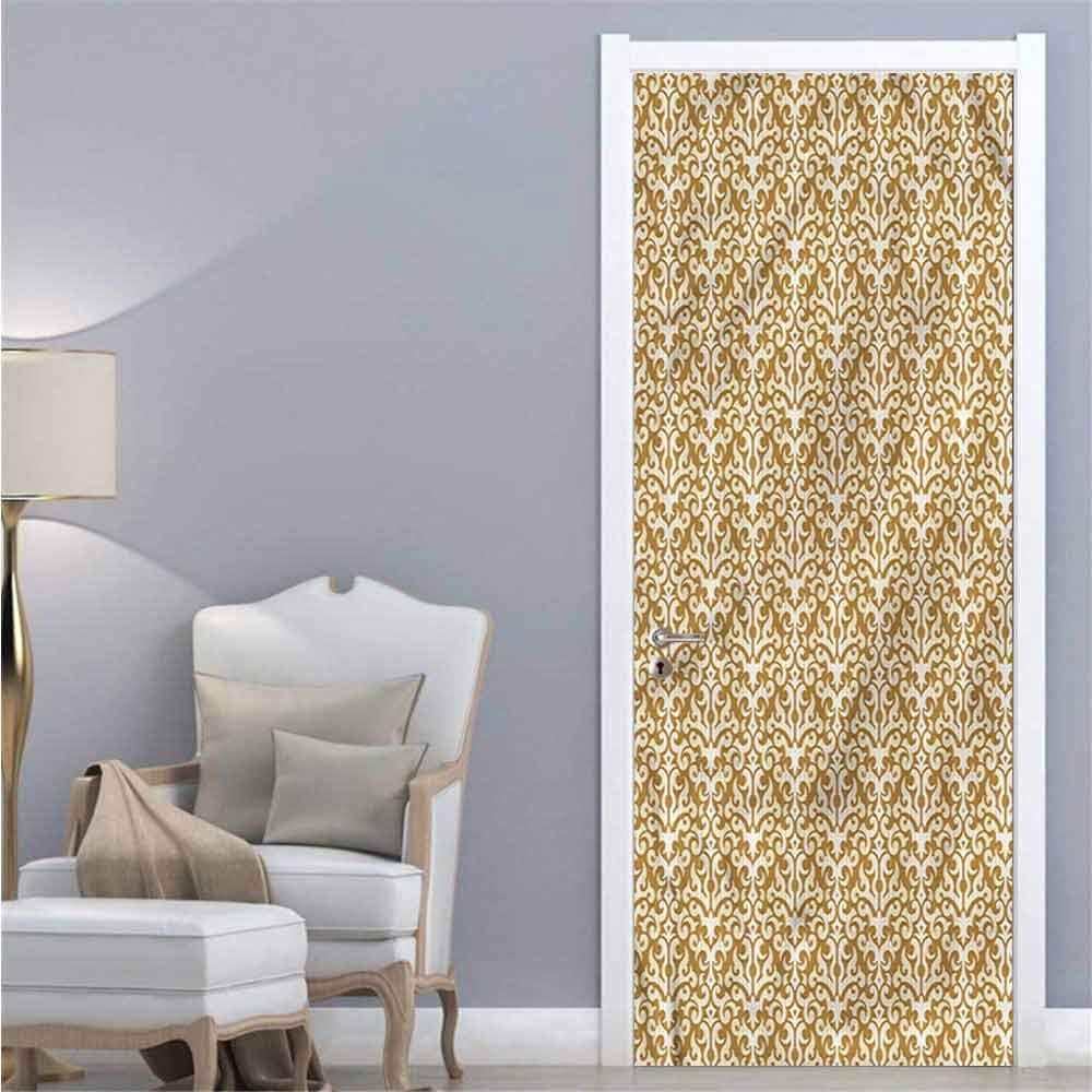 Damask,Self-Adhesive Door Decals Abstract Pastel Flourish DIY Art Home Decor Decoration W38.5xH79