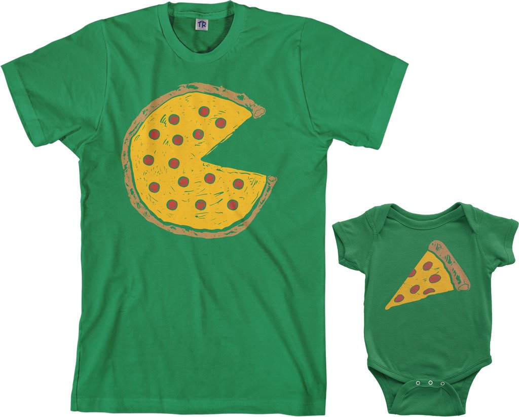 Threadrock Pizza Pie & Slice Infant Bodysuit & Men's T-Shirt Matching Set (Baby: 6M, Kelly Green|Men's: XL, Kelly Green)