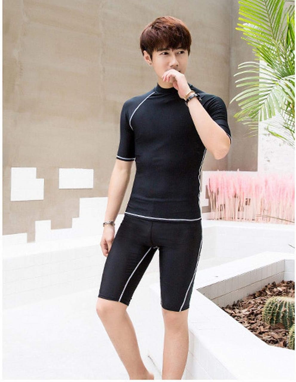 Amazon Co Jp メンズ 水着 2点セット フィットネスウェア 男性 大人 男の子 フィットネス水着 上下セット 半袖 長袖 運動 スポーツ 練習用 大きいサイズ ショートパンツ かっこいい 海 プール ピーチ リゾート スポーツ アウトドア